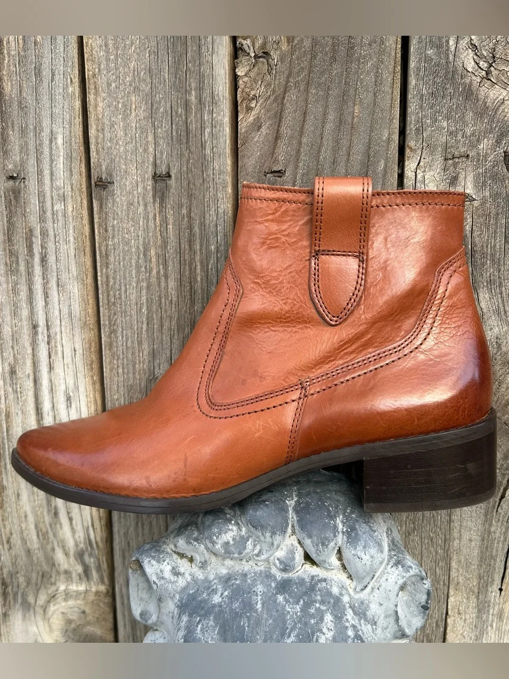 Paul Green Niche Pointed Toe Boot Leather Cognac Tan Brown 4.5